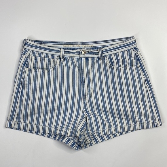 American Eagle Mom Short Blue White Striped Size 12 - Picture 1 of 9